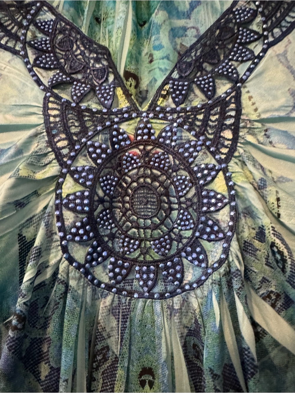 Apt. 9 Teal and Navy Embellished V-Neck Short Sleeve Tunic - Picture 7 of 11